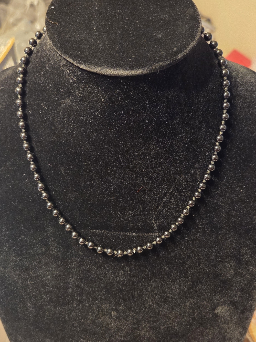 Vintage Monet Knotted Black Glass Bead Necklace